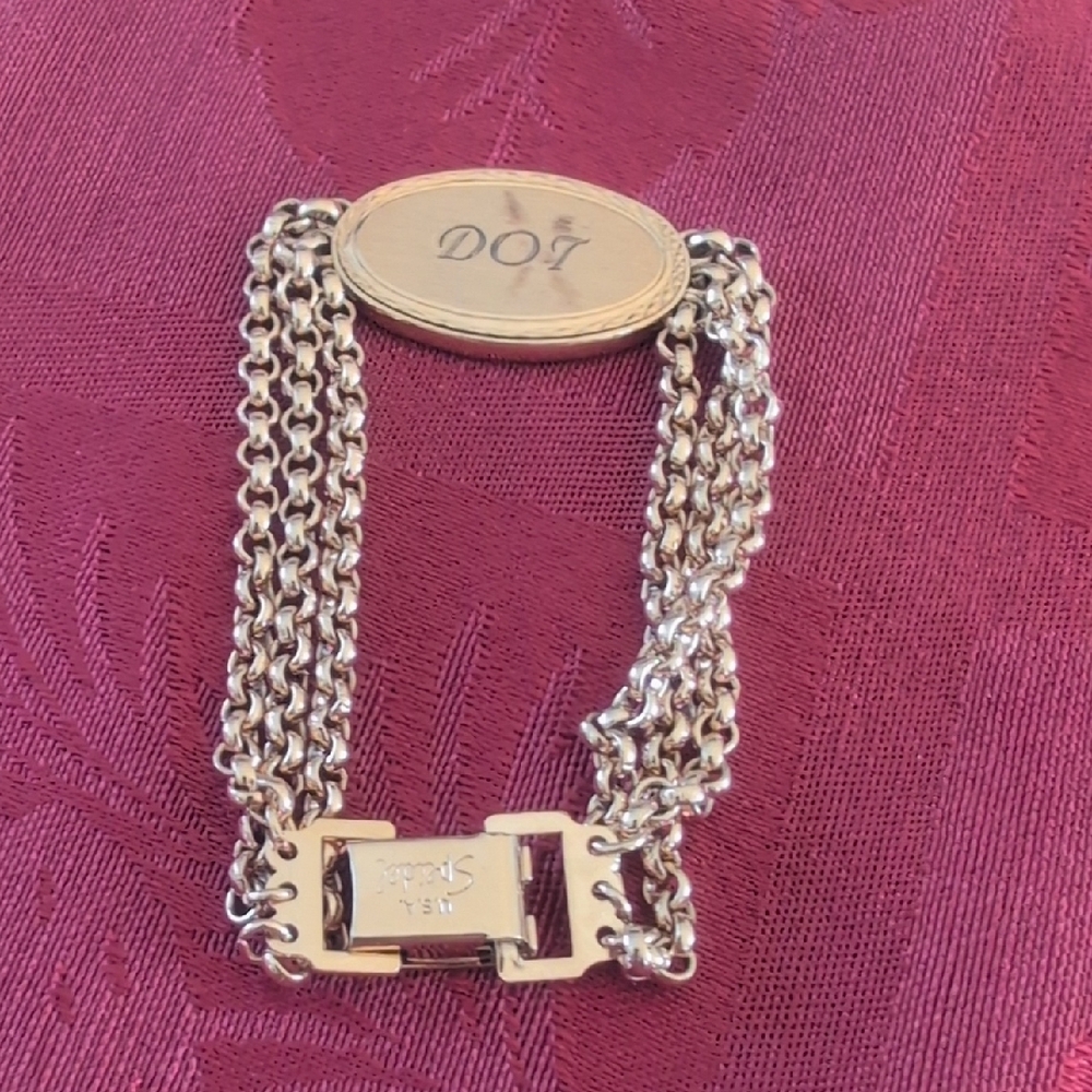 Spiedel Triple Goldtone Chain ID Bracelet "Doris" Style with Oval Charm